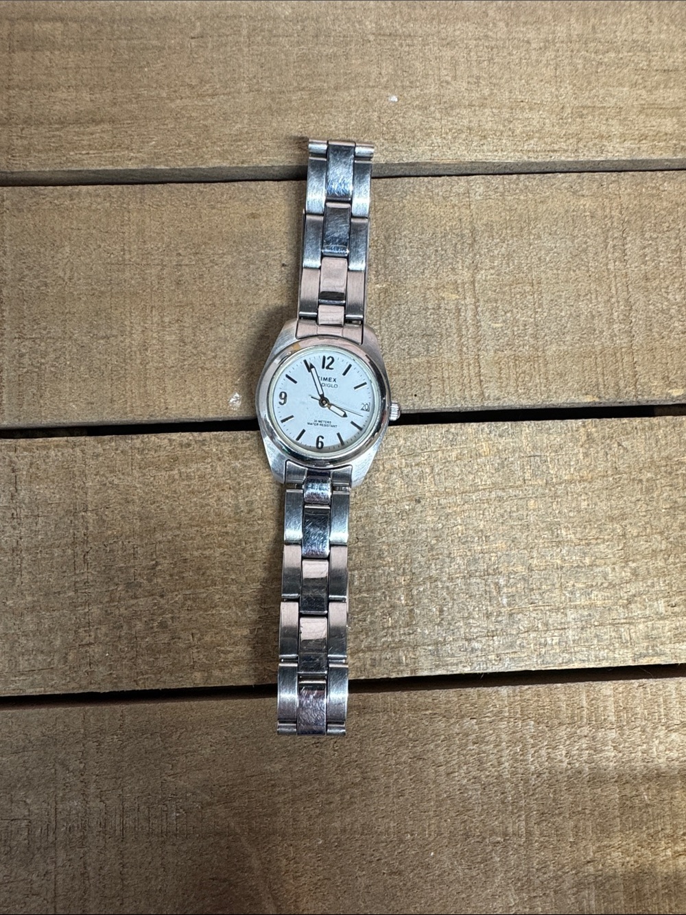 Timex Silver and White Women's Link Bracelet Watch- FOR PARTS ONLY